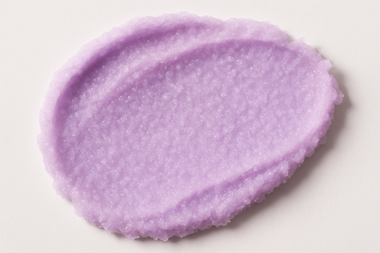 create a swatch of a creamy lavender colored sugar body scrub